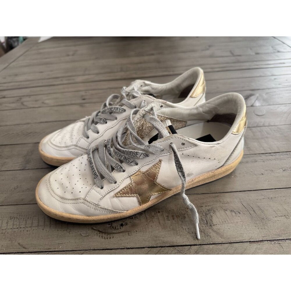GOLDEN GOOSE Ball Star Sneakers Gold Star White Leather Size 38 8 - Picture 5 of 10
